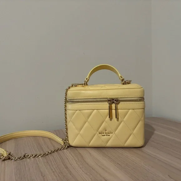 kate spade Quilted Leather Top-Handle Vanity Bag in Pale Yellow - Picture 2 of 9
